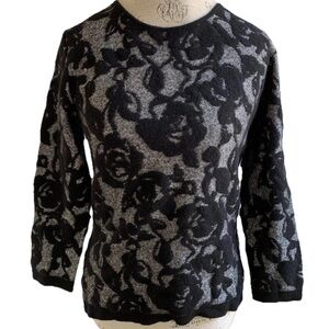 Escada Women’s L Wool Angora Blend Sweater Floral Black Designer Italy